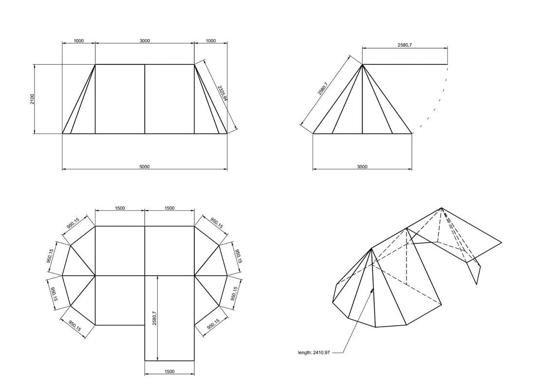 Technical drawings of geometric shapes with measurements on a white background