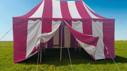 Medieval Tent in Carnival Circus style with red and white stripes