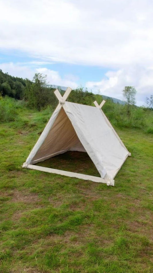 A frame tent looking inside