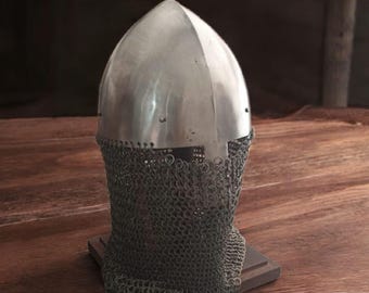 Conical Medieval Helmet, Nasal Helmet for Viking Reenactment, Saxon Norman helmet