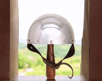 Medieval Cervelliere helmet, steel skull cap for medieval reenactment, battle ready helmet