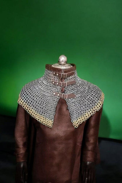 Maille Collar, Bishops Mantle, Medieval Rivited Maille collar 9mm rings for Reenactment, brass rings