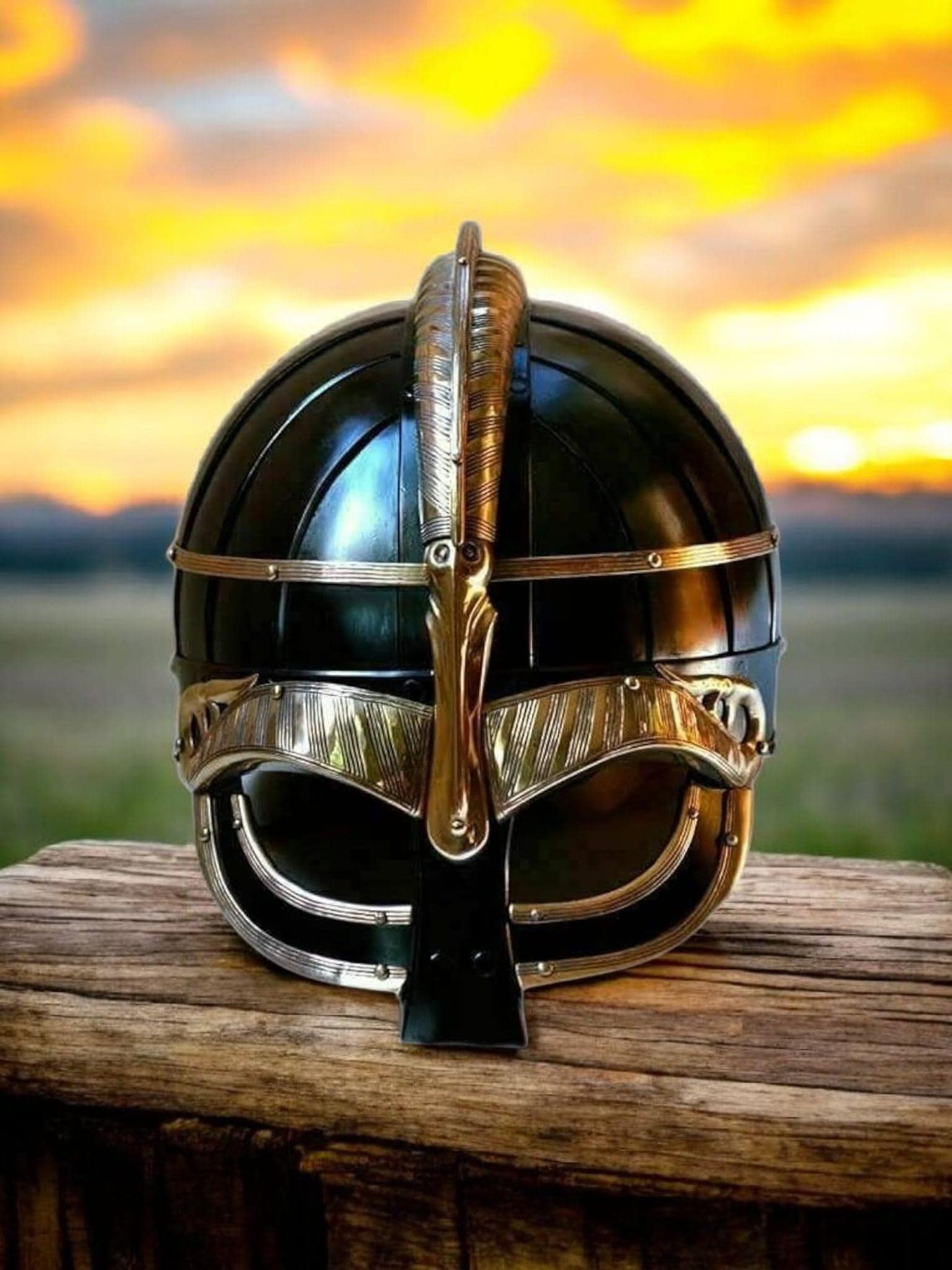 Viking Vendel Helmet, Brass Vendel Helmet for Medieval Reenactment